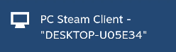 PC name string in the Steam mobile app's Devices page, showing it to be DESKTOP- followed by 6 random characters